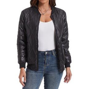 babyhealthy Women's Diamond Quilted Jacket Bomber Jacket Full Zip Up Winter Coats Casual Lightweight Jacket with Pockets…