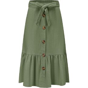 Girls Maxi Skirts Button Front High Waisted Long Skirt with Belt Ruffled Skirts with Pocke