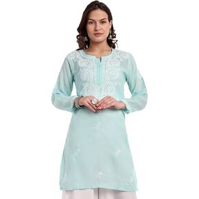 Ada Hand Embroidered Chikankari Indian Cotton Top Tunic Blouse for Women A911344