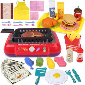 Gifts2U Kids Frying Kit Kitchen Cooking Playset Toys, 48 PCS Toddler Pretend Play Store Toys with Color Changing Play Food, Simulator Kitchen Accessories Set DIY Toy Learning Gift for Girls Boys