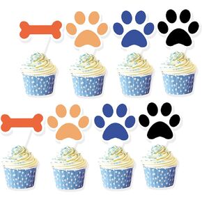 48 Pcs Blue Paw Cupcake Toppers for Baby Shower, Birthday Parties