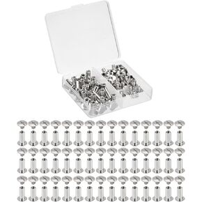 HARFINGTON 30 Sets Chicago Screws Leather Rivets, M5 3/16-Inch Belt Binding Metal Screws for Leathercraft, Bag, Shoes, Purse, Bookbinding, Silver, M5x12mm