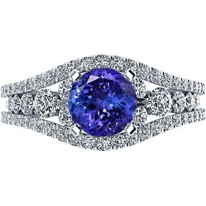 2.5 Carat Designer Channel Set Thick Oval Cut Tanzanite Diamond Engagement Ring (1.5 Ct Center Heirloom Quality AAA+)