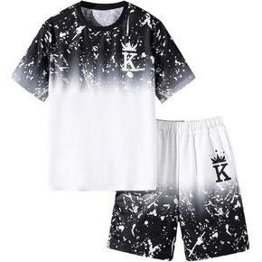 GORGLITTER Boy's 2 Piece Ombre Letter Graphic Outfit Short Sleeve T Shirt Elastic Waist Shorts Set