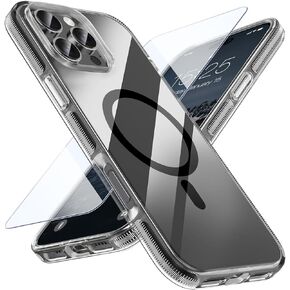 MATEPROX Magnetic Clear Compatible with iPhone 16 Pro Max Case[2024],[Compatible with MagSafe][Never Yellowing] Anti-Slip Military Protective Bumpers Cover 6.9" with Screen Protector-Pink