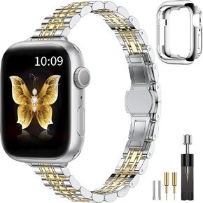 CTYBB سوار معدني نحيف مع حافظة متوافقة مع أحزمة ساعة Apple للنساء 40 مم 41 مم 38 مم 42 مم، أشرطة سلسلة من الفولاذ المقاوم للصدأ لسلسلة iWatch Bands 10 9 8 7 6 5 4 3 2 1 SE، ضوء النجوم in Kuwait