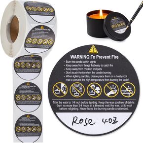 1000 PCS Candle Warning Stickers,1.57 inches Round White Label for Candle Making,Using hot Stamping Process, Can be Written