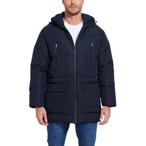 Mens Winter Coat Water-Resistant Hooded Puffer Jacket Long Puffer Coat with Multiple Pockets