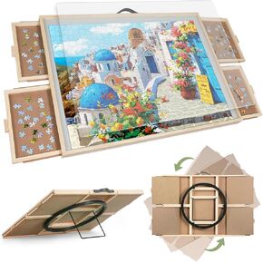 2-in-1 Tilting & Rotating Puzzle Board for Puzzle Enthusiasts,Portable Puzzle Table with 4 Drawers Cover,35.2" x 26.2" for 1500 Pieces