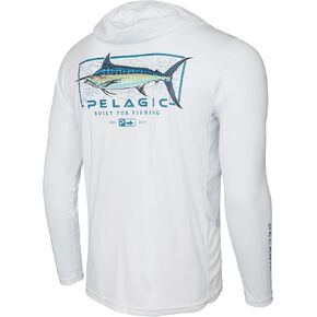 PELAGIC Men's Vaportek Marlin Minds Hooded Fishing Shirt, Long Sleeve, UPF 50+ Protection, Ventilated and Lightweight