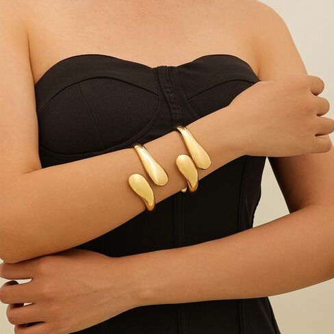 Gold Bangle for Women Chunky Cuff Bracelet Thick 18K Gold Plated Bangle Bracelets Set Open Teardrop Bangle Trendy Wide Wire Irregular Minimalist Bangle Jewelry in Saudi Arabia