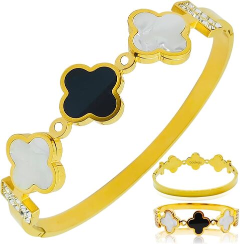 Clover Bracelet 2Pcs, Four Leaf Clover Bracelet Unique Fritillaria Clover Bracelets for Women 18K Gold Plated Four Leaf Lucky Bracelets Jewelry Christmas Valentine's Day Gifts in Saudi Arabia