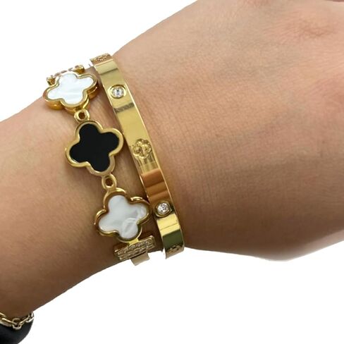 Clover Bracelet 2Pcs, Four Leaf Clover Bracelet Unique Fritillaria Clover Bracelets for Women 18K Gold Plated Four Leaf Lucky Bracelets Jewelry Christmas Valentine's Day Gifts in Saudi Arabia