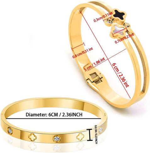 Clover Bracelet 2Pcs, Four Leaf Clover Bracelet Unique Fritillaria Clover Bracelets for Women 18K Gold Plated Four Leaf Lucky Bracelets Jewelry Christmas Valentine's Day Gifts in Saudi Arabia