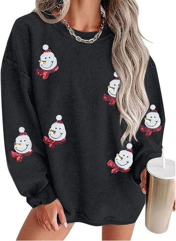Merry Christmas Sweatshirt Women Christmas Sequin Tops Hoodie Christmas Party Pullover with Pockets in Saudi Arabia