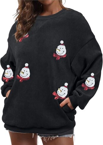 Merry Christmas Sweatshirt Women Christmas Sequin Tops Hoodie Christmas Party Pullover with Pockets in Saudi Arabia