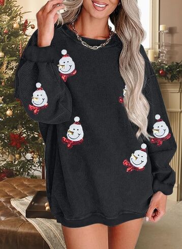 Merry Christmas Sweatshirt Women Christmas Sequin Tops Hoodie Christmas Party Pullover with Pockets in Saudi Arabia