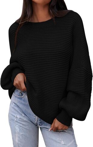 PRETTYGARDEN Womens Sweaters Fall 2024 Long Lantern Sleeve Oversized Sweater Casual Crewneck Loose Ribbed Knit Pullover Tops in Saudi Arabia