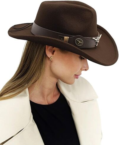 Western Cowboy Hat Wide Brim Felt Cowgirl Fedora Classic Panama Cowboy Hat with Belt Buckle for Women Men in Saudi Arabia
