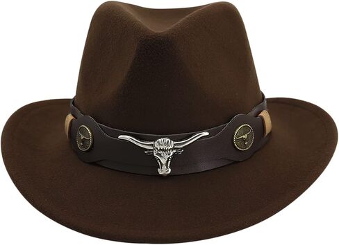 Western Cowboy Hat Wide Brim Felt Cowgirl Fedora Classic Panama Cowboy Hat with Belt Buckle for Women Men in Saudi Arabia