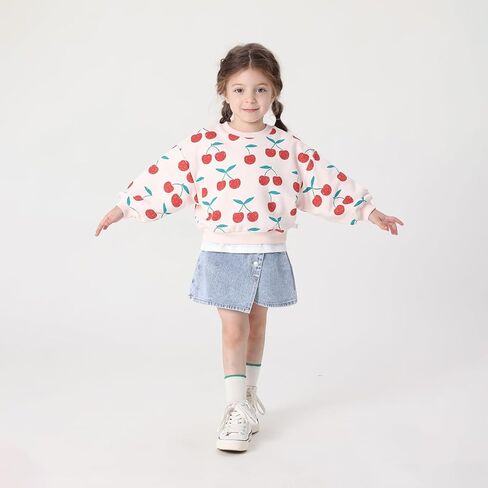 marc & janie Girls Long Lantern Sleeve Sweatshirts Cherry Printed Round Neck Shirts Soft Cute Pullover Tops 231238 in Kuwait
