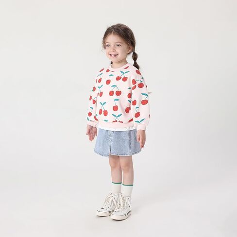 marc & janie Girls Long Lantern Sleeve Sweatshirts Cherry Printed Round Neck Shirts Soft Cute Pullover Tops 231238 in Kuwait