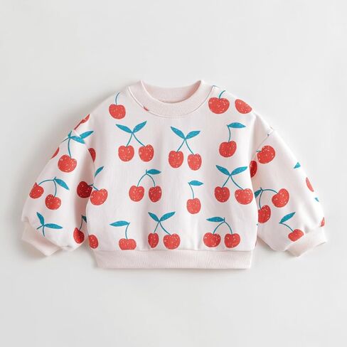 marc & janie Girls Long Lantern Sleeve Sweatshirts Cherry Printed Round Neck Shirts Soft Cute Pullover Tops 231238 in Kuwait