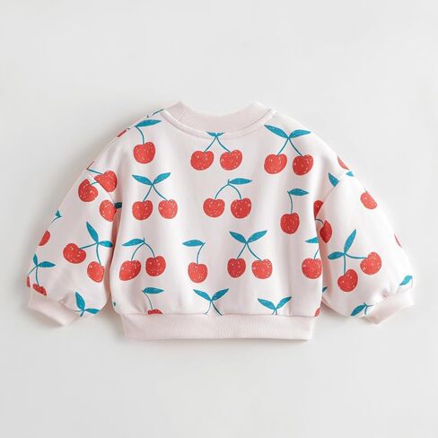 marc & janie Girls Long Lantern Sleeve Sweatshirts Cherry Printed Round Neck Shirts Soft Cute Pullover Tops 231238 in Kuwait