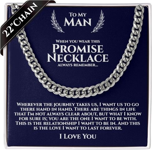 To My Man Steel Cuban Necklace, Meaningful Gift for Him, Romantic Gift for Boyfriend Long Distance, Small Sentimental Gift for Boyfriend, I Love My Boyfriend in Kuwait
