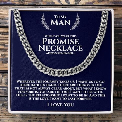 To My Man Steel Cuban Necklace, Meaningful Gift for Him, Romantic Gift for Boyfriend Long Distance, Small Sentimental Gift for Boyfriend, I Love My Boyfriend in Kuwait