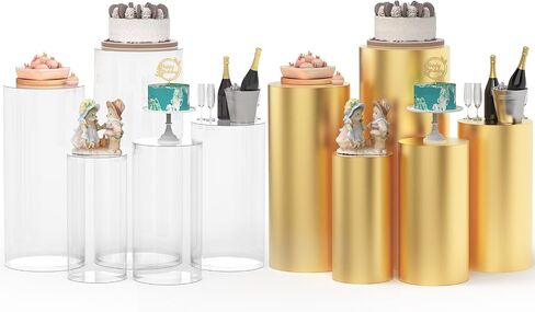 Set of 5 Clear Cylinder Pedestal Stand with Covers, Cilindros para Fiestas Redondos Blancos, Acrylic Cylinder Stands and Cover Set for Party Wedding Birthday Baby Shower Event Decor Display in Saudi Arabia