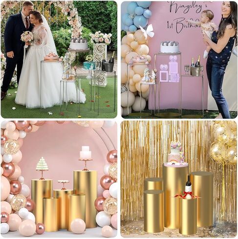 Set of 5 Clear Cylinder Pedestal Stand with Covers, Cilindros para Fiestas Redondos Blancos, Acrylic Cylinder Stands and Cover Set for Party Wedding Birthday Baby Shower Event Decor Display in Saudi Arabia