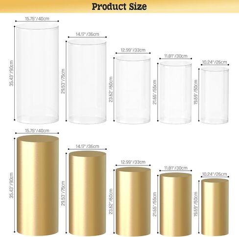 Set of 5 Clear Cylinder Pedestal Stand with Covers, Cilindros para Fiestas Redondos Blancos, Acrylic Cylinder Stands and Cover Set for Party Wedding Birthday Baby Shower Event Decor Display in Saudi Arabia