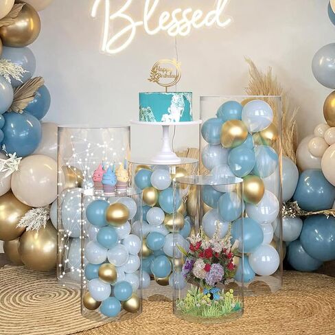 Set of 5 Clear Cylinder Pedestal Stand with Covers, Cilindros para Fiestas Redondos Blancos, Acrylic Cylinder Stands and Cover Set for Party Wedding Birthday Baby Shower Event Decor Display in Saudi Arabia