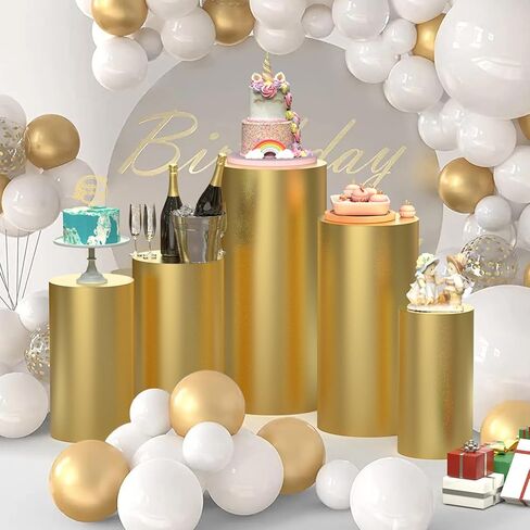 Set of 5 Clear Cylinder Pedestal Stand with Covers, Cilindros para Fiestas Redondos Blancos, Acrylic Cylinder Stands and Cover Set for Party Wedding Birthday Baby Shower Event Decor Display in Saudi Arabia