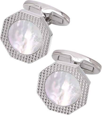 Octagon Mother of Pearl Men Cufflinks with Gift Box Silver Gold Plated Cufflinks for Men Wedding Tuxedo Shirt Party Birthday Anniversary Dress in Kuwait