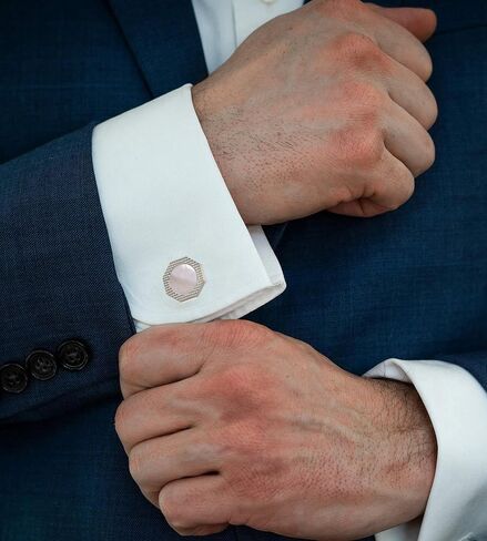 Octagon Mother of Pearl Men Cufflinks with Gift Box Silver Gold Plated Cufflinks for Men Wedding Tuxedo Shirt Party Birthday Anniversary Dress in Kuwait