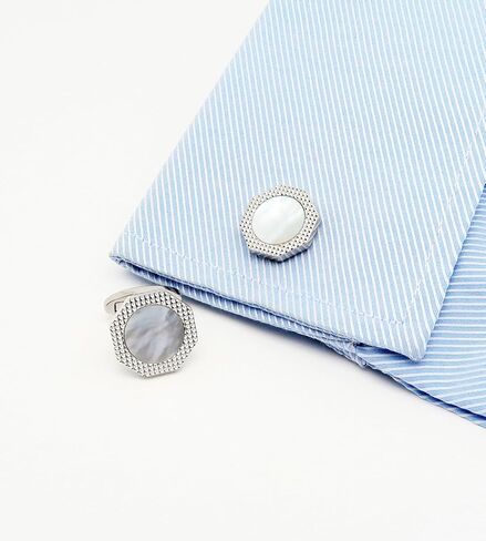 Octagon Mother of Pearl Men Cufflinks with Gift Box Silver Gold Plated Cufflinks for Men Wedding Tuxedo Shirt Party Birthday Anniversary Dress in Kuwait