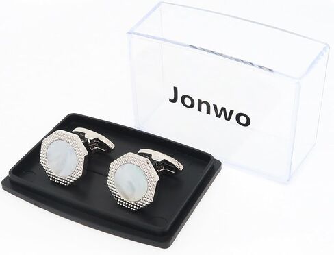 Octagon Mother of Pearl Men Cufflinks with Gift Box Silver Gold Plated Cufflinks for Men Wedding Tuxedo Shirt Party Birthday Anniversary Dress in Kuwait