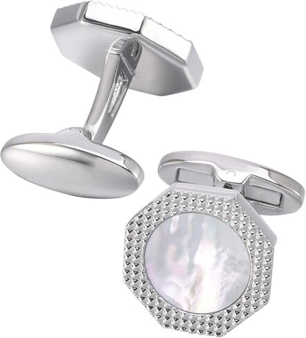 Octagon Mother of Pearl Men Cufflinks with Gift Box Silver Gold Plated Cufflinks for Men Wedding Tuxedo Shirt Party Birthday Anniversary Dress in Kuwait