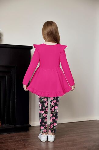 Arshiner Toddler Girl Clothes Fall Outfits Ruffle Sleeve Tops and Leggings | for Toddler,Little,Big Girls,Long Sleeve Pullover Shirt,Floral Print Leggings,Fall Outfits,Cute Outfits in Saudi Arabia