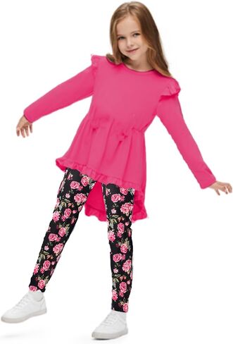 Arshiner Toddler Girl Clothes Fall Outfits Ruffle Sleeve Tops and Leggings | for Toddler,Little,Big Girls,Long Sleeve Pullover Shirt,Floral Print Leggings,Fall Outfits,Cute Outfits in Saudi Arabia