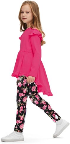 Arshiner Toddler Girl Clothes Fall Outfits Ruffle Sleeve Tops and Leggings | for Toddler,Little,Big Girls,Long Sleeve Pullover Shirt,Floral Print Leggings,Fall Outfits,Cute Outfits in Saudi Arabia