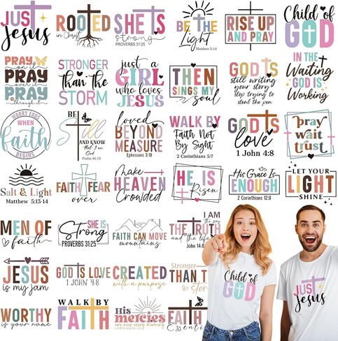 36 Sheets Iron on Transfers Patches Vinyl Iron on Patch Embroidered Applique for T Shirt Jacket Pillow Covers Backpack Hoodies DIY Decorations(Christian Bible) in Saudi Arabia