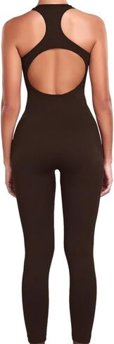 Women Yoga Ribbed Jumpsuits Seamless Tank Tops Rompers Sleeveless One Piece Workout Bodysuit in Kuwait