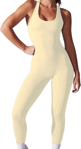 Women Yoga Ribbed Jumpsuits Seamless Tank Tops Rompers Sleeveless One Piece Workout Bodysuit in Kuwait