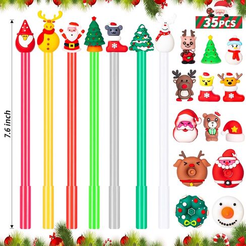 WDAHDHP قلم حبر جل عيد الميلاد للأطفال، 35 قطعة أقلام كرة دوارة لطيفة لعيد الميلاد، أقلام حبر هلامية كرتونية لعيد الميلاد مع حبر أسود للطلاب والمدرسين واللوازم المدرسية هدية عيد الميلاد in Kuwait