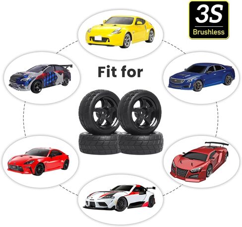 إطارات Hobbyfire مسبقة اللصق OD 2.55 بوصة 12 مم سداسية وإطارات مطاطية لسيارة سباق Traxxas Tamiya HPI HSP Redcat RC 1/10 على الطريق، مجموعة من 4 (اللون B) in Kuwait