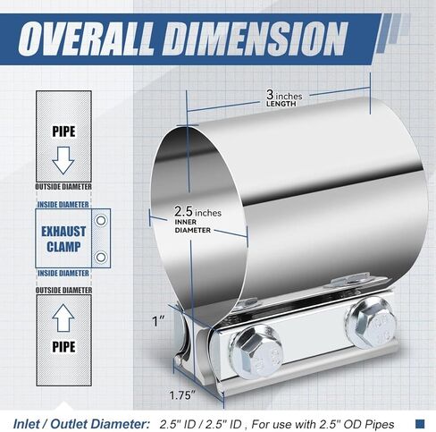 (عبوة من قطعتين) كم مشابك كاتم صوت عادم بشريط مفصل بمؤخرة 3 بوصات، استخدام عالمي لأنبوب القطر الخارجي 3 بوصات، من الفولاذ المقاوم للصدأ in Kuwait