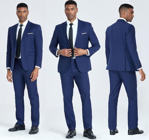 Mens 2 Piece Slim Fit Suit Set Two Button Solid Suit Jacket Pants with Tie Notch Lapel Casual Wedding Suits in Kuwait